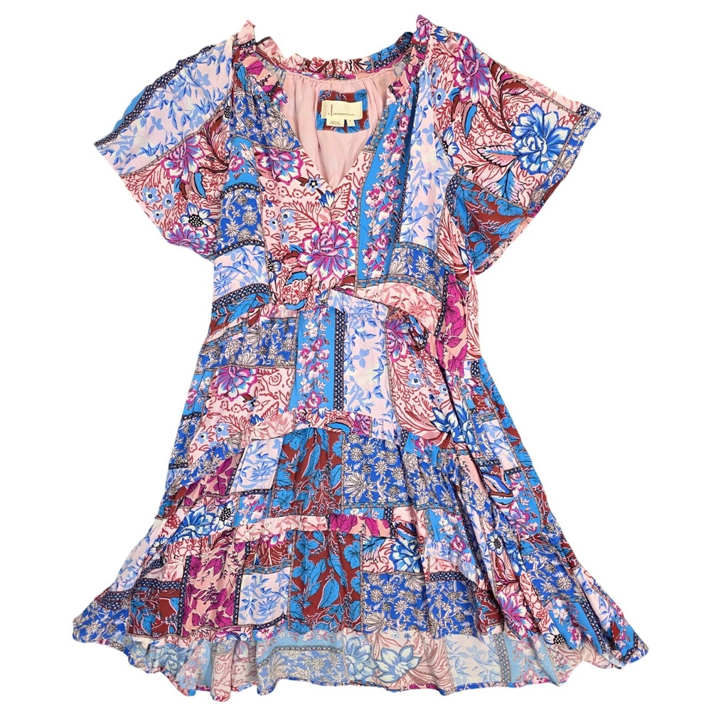 Anthropologie Robin Tiered Mini Dress Womens Small Patchwork Floral Boho Viscose